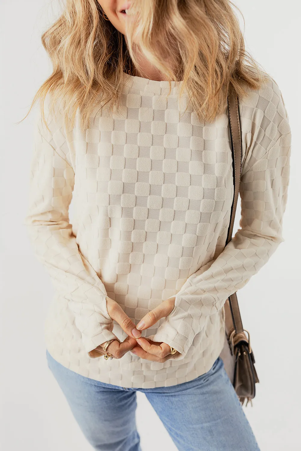 Solid Textured Thumbhole Sleeve Top