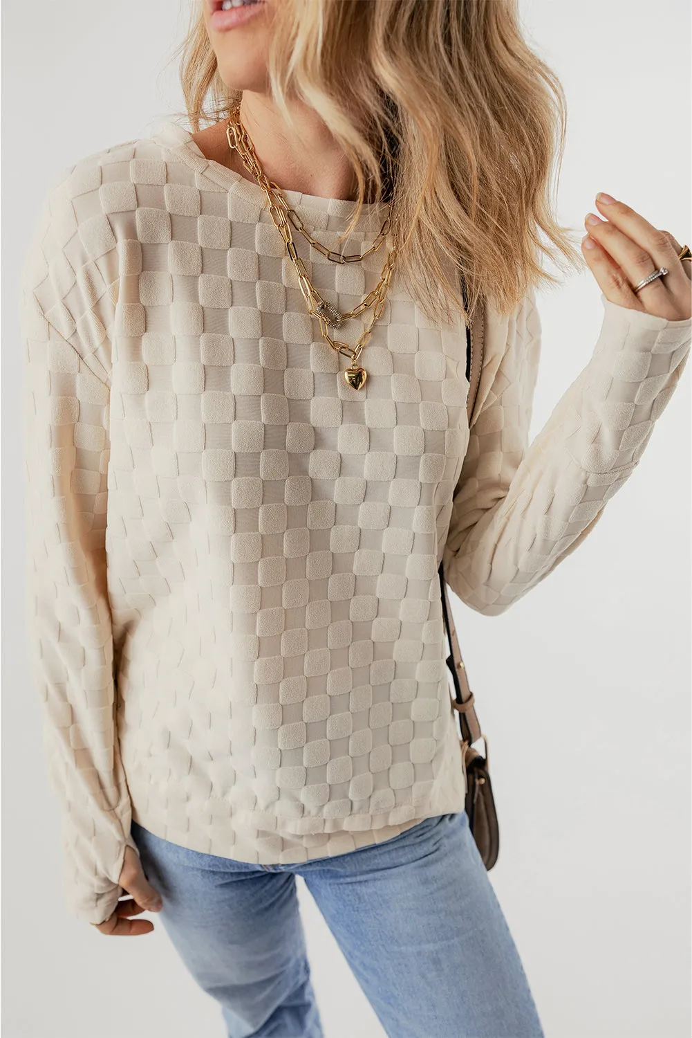 Solid Textured Thumbhole Sleeve Top