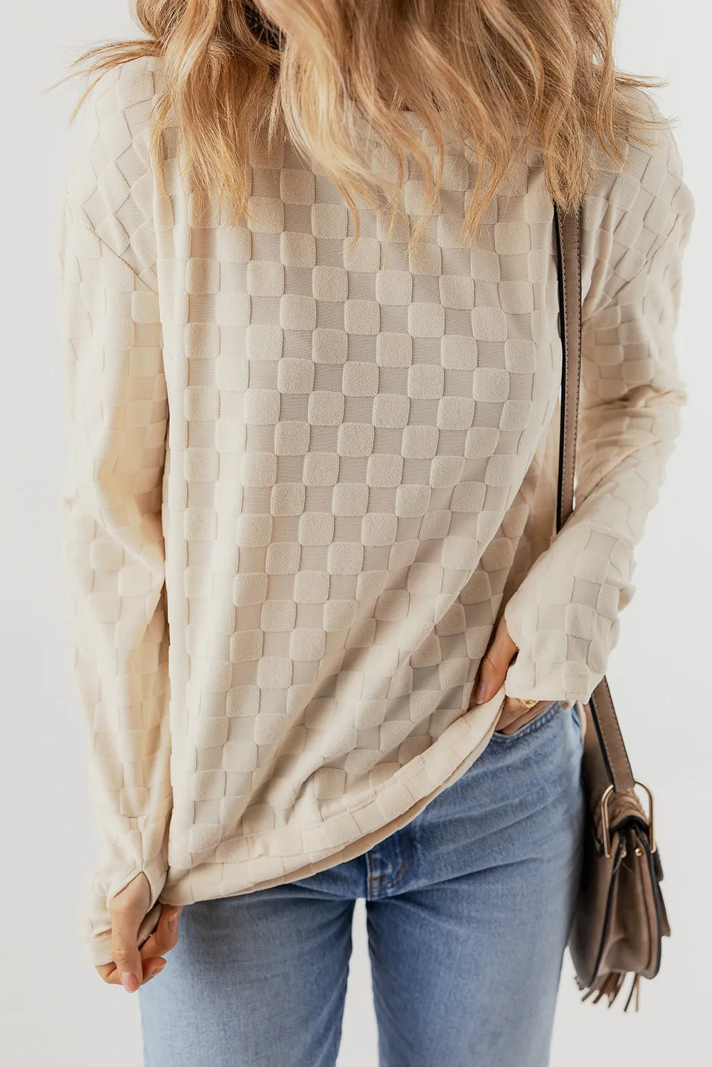 Solid Textured Thumbhole Sleeve Top