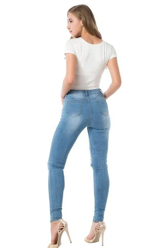 stretch hole pencil jeans