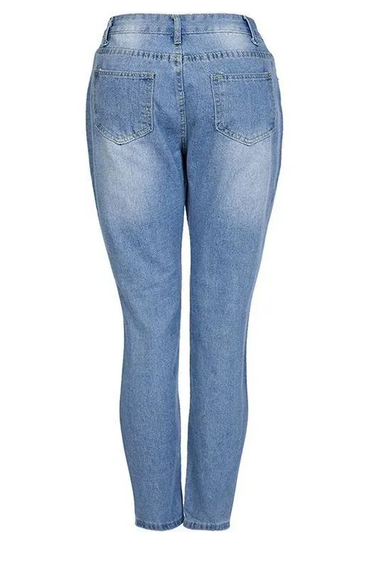 stretch hole pencil jeans