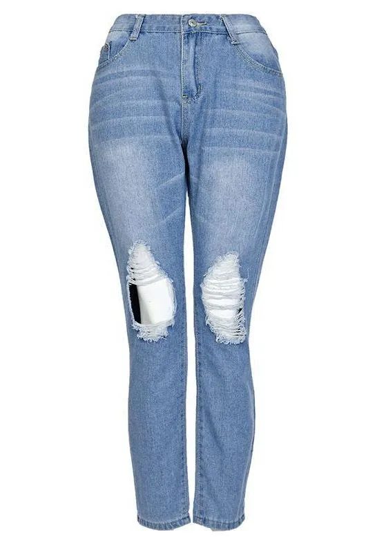 stretch hole pencil jeans