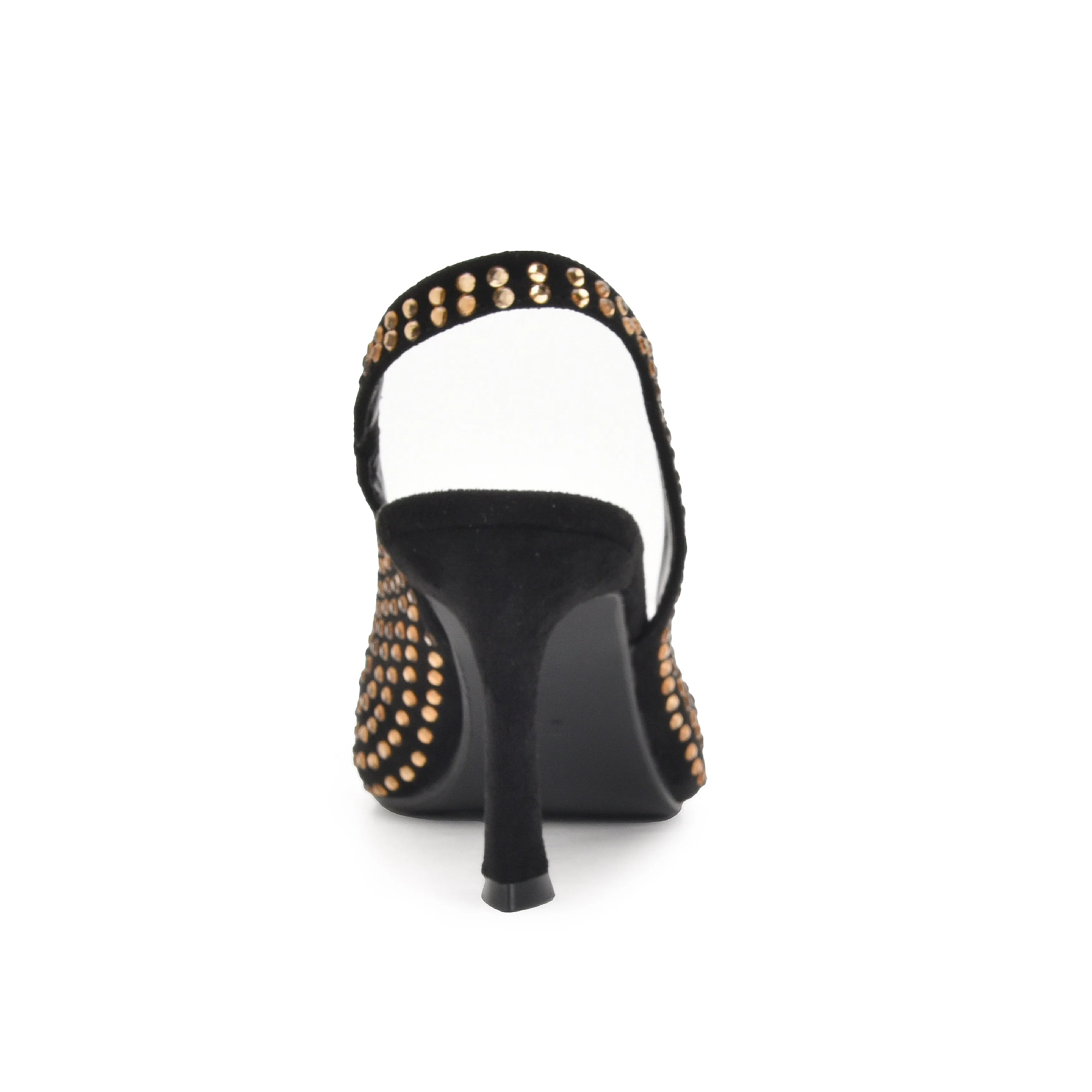 Stylish Black and Gold Studded Slingback Heels | 421N-X