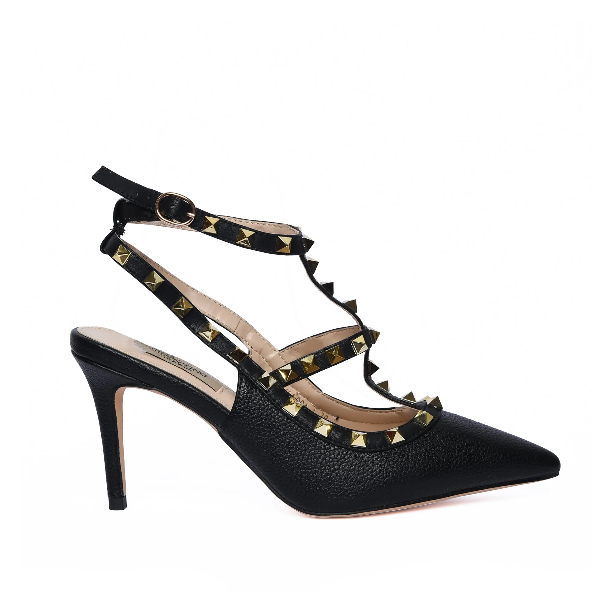 Stylish Black Studded Strappy High Heels | 434L-C