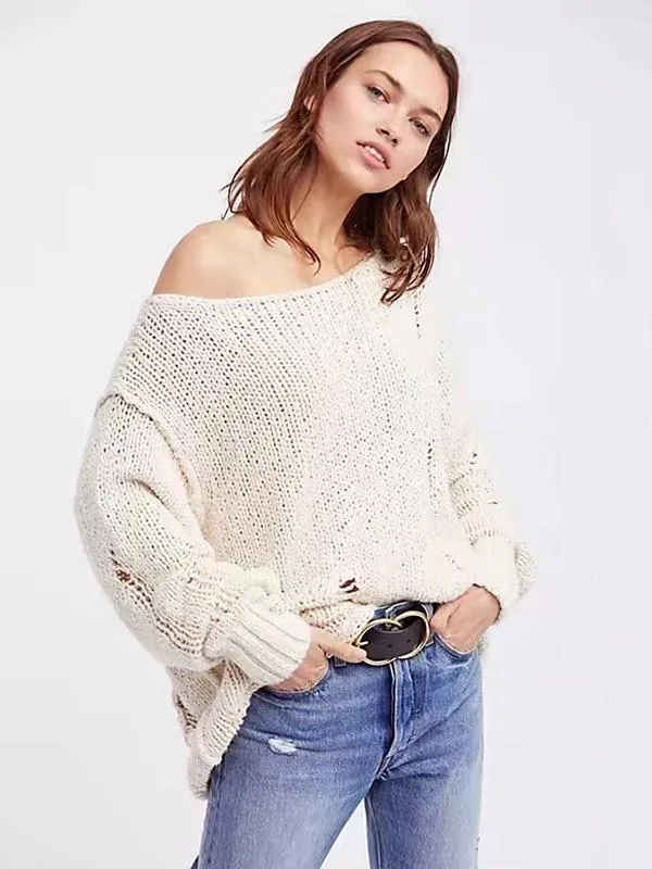 TastyHottie - Unique Loose Knit Long Sleeves Sweater Tops