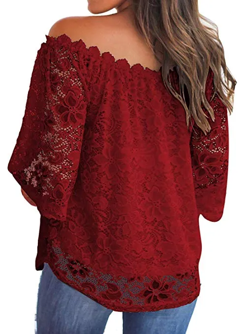 TastyHottie - Women's Lace Off Shoulder Tops Casual Loose Blouse Shirts