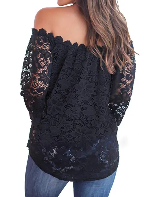 TastyHottie - Women's Lace Off Shoulder Tops Casual Loose Blouse Shirts