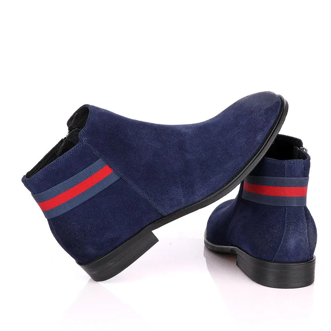 Terry Taylors Navy Blue Suede Chelsea Formal Boot.