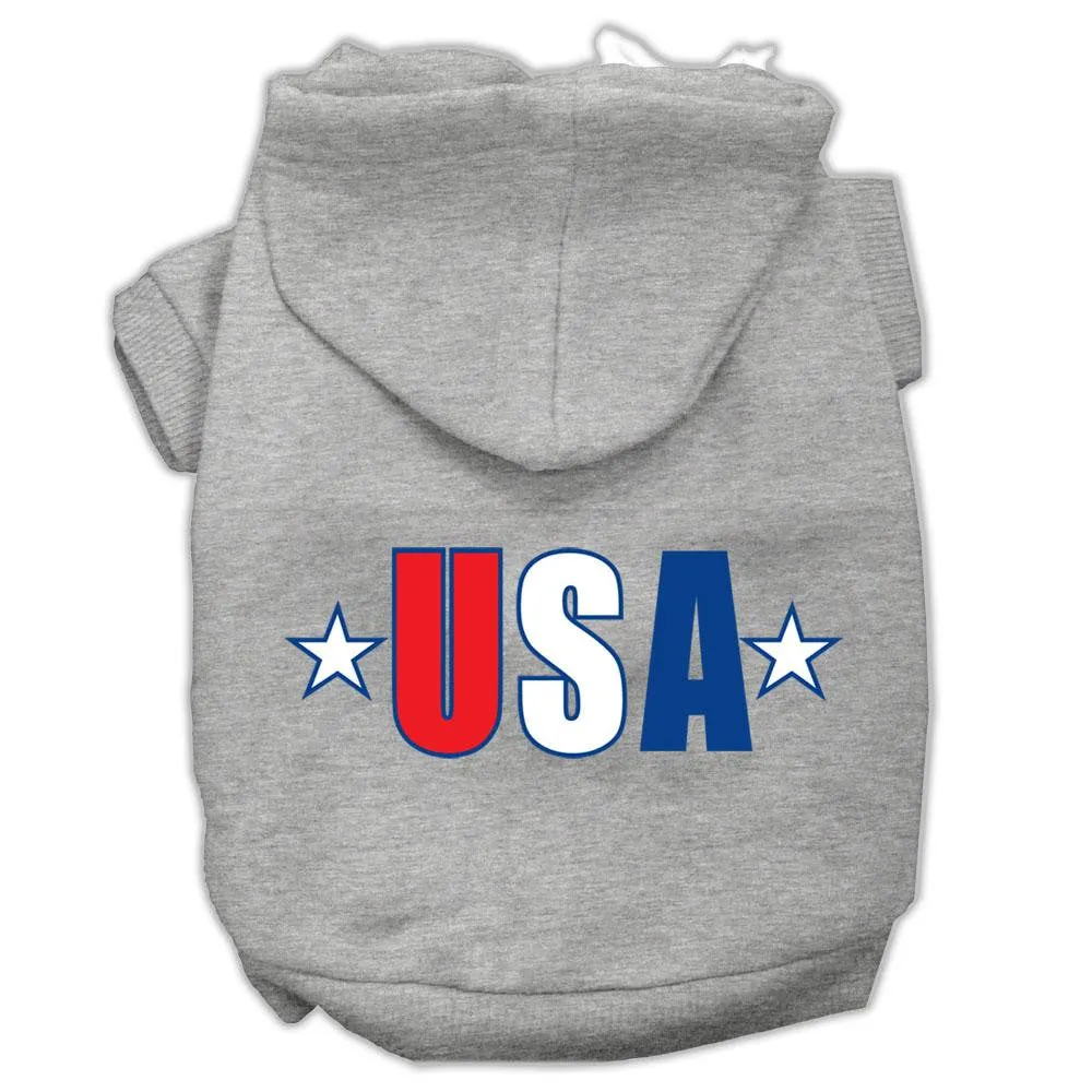 Usa Star Screen Print Pet Hoodies Grey Size Xl (16)