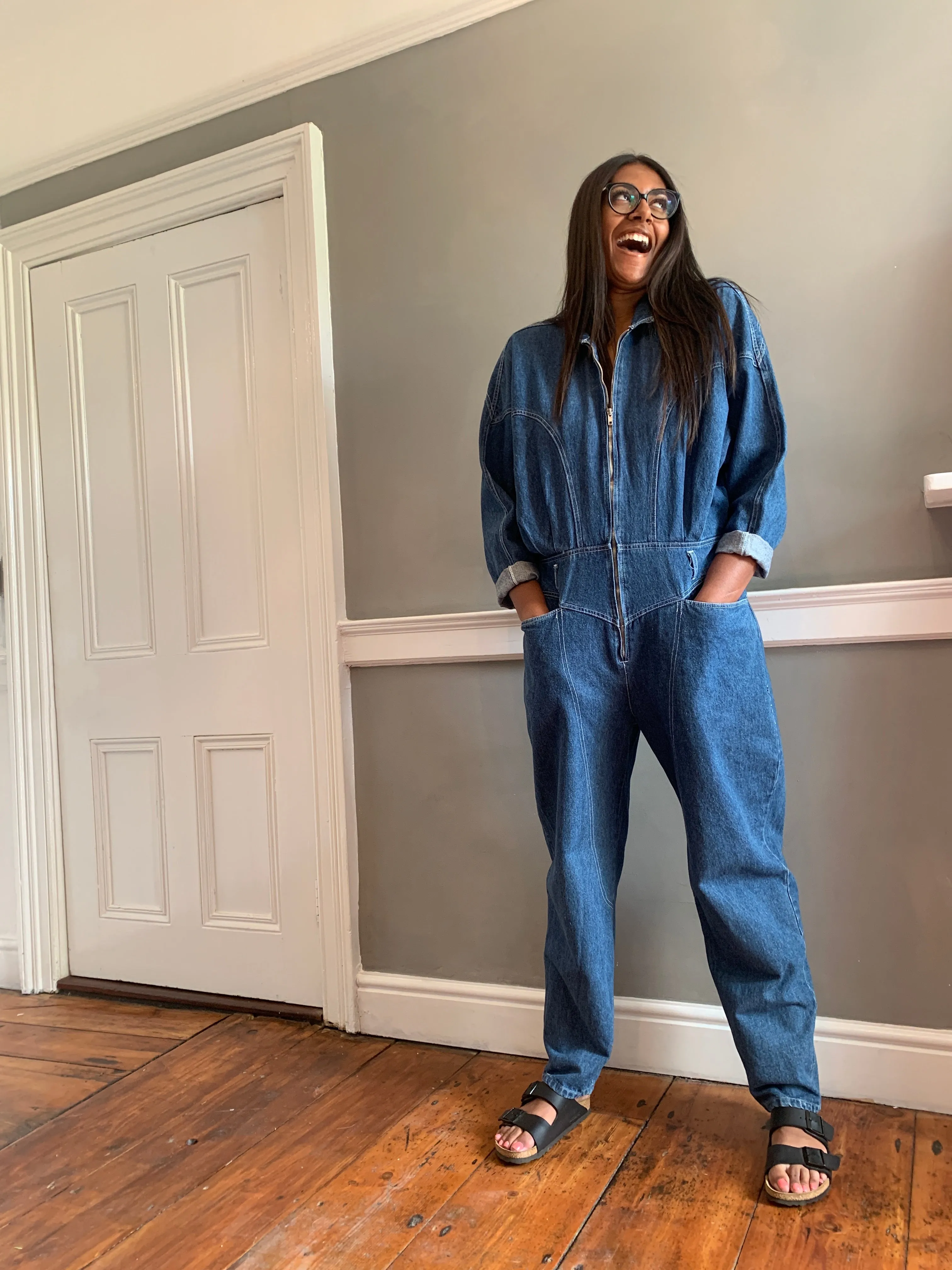 Vintage denim over-sized boilersuit TALL