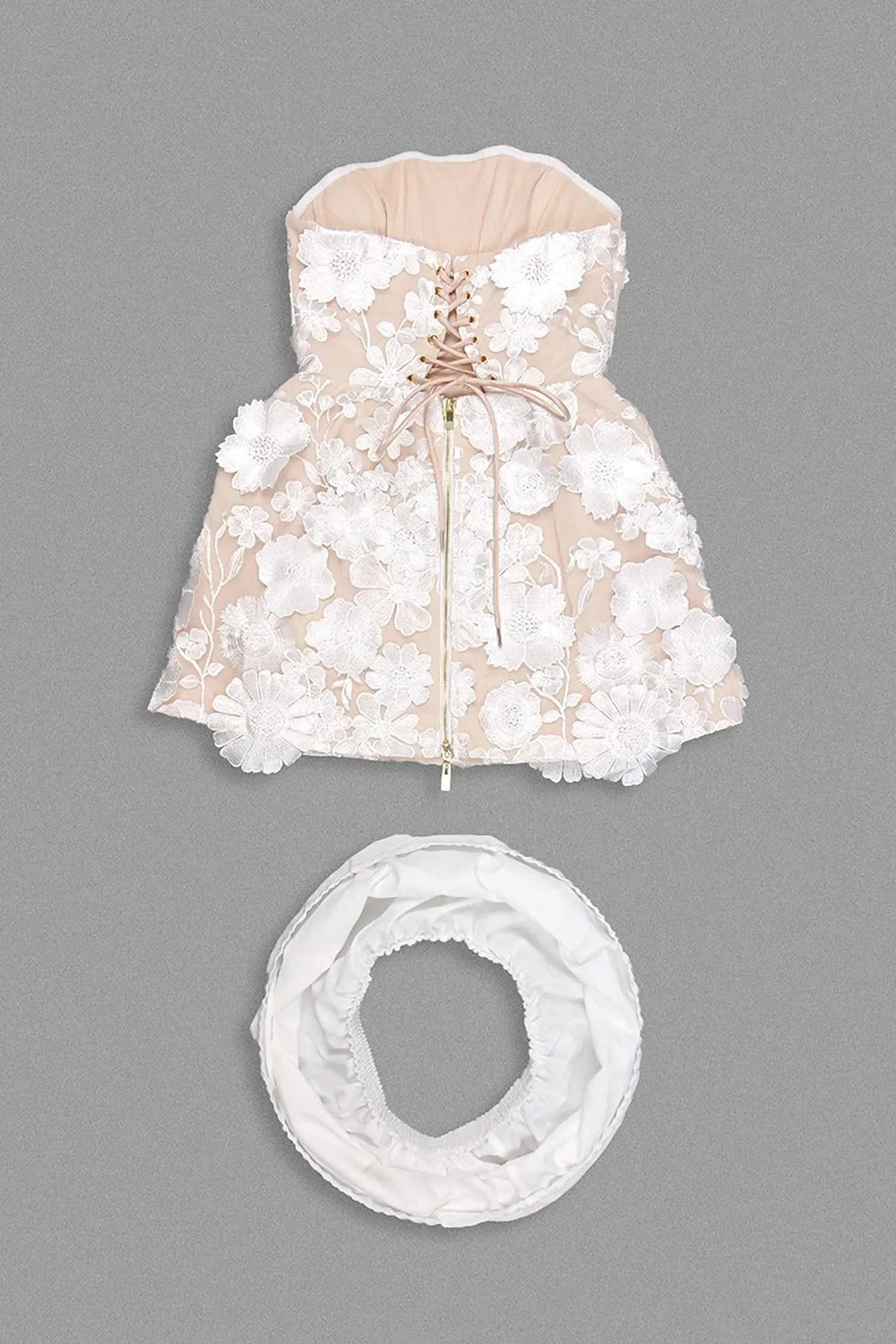 White Floral Strapless Mini Dress