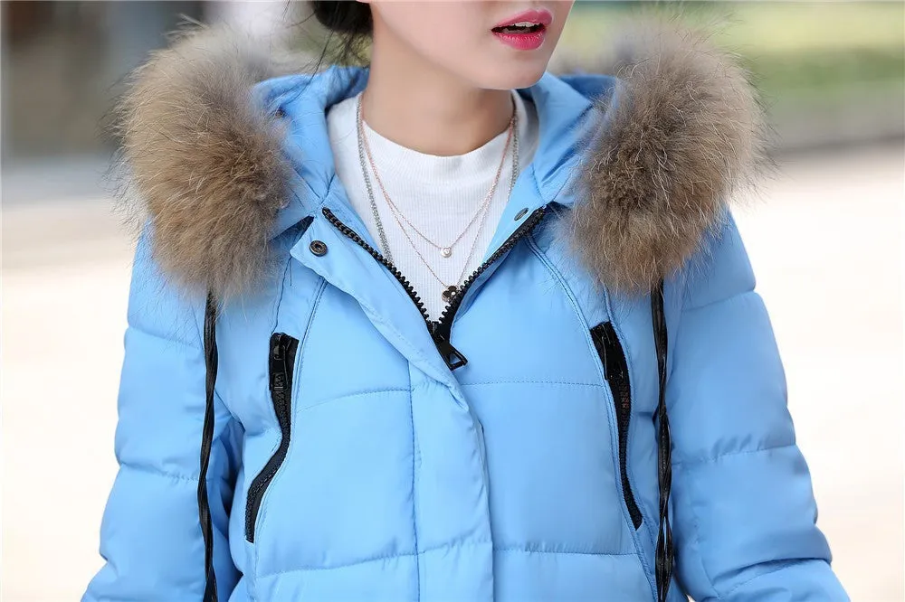 Winter jacket women The new winter women's fur collar pocket long section down jacket coat solid color coat