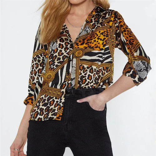 Women Blouses Sexy Leopard Blouse Shirt Long