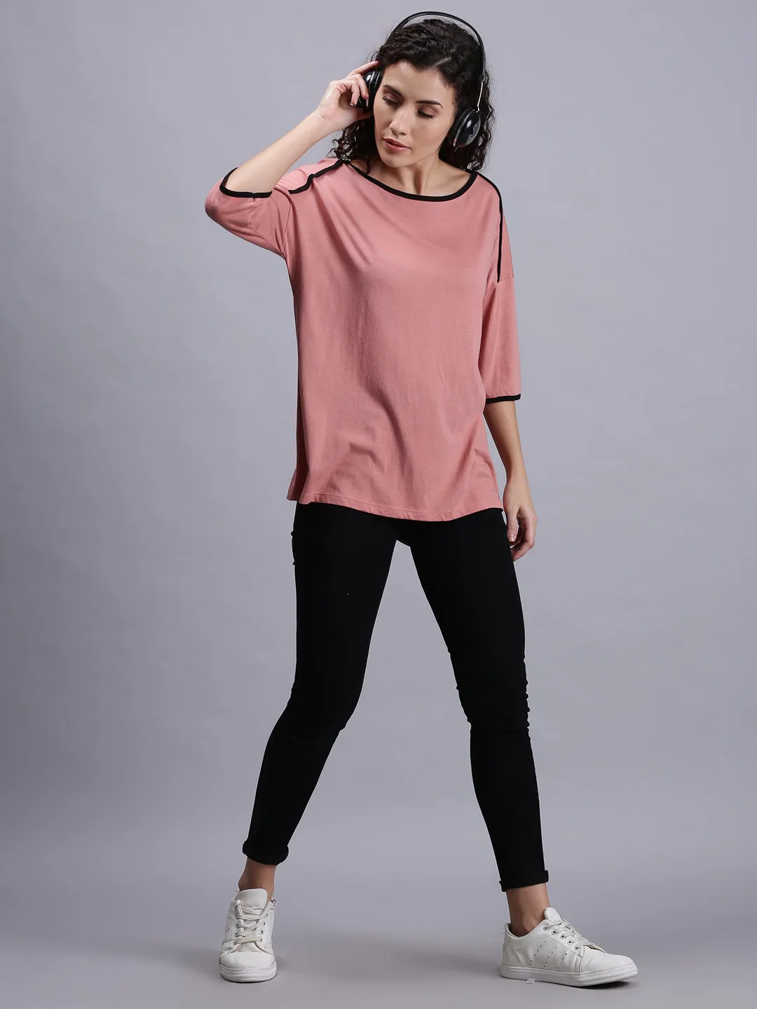 Women Solid Pink Casual Tops