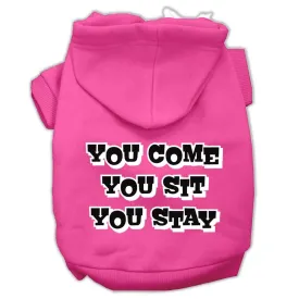 You Come, You Sit, You Stay Screen Print Pet Hoodies Bright Pink Size S (10)